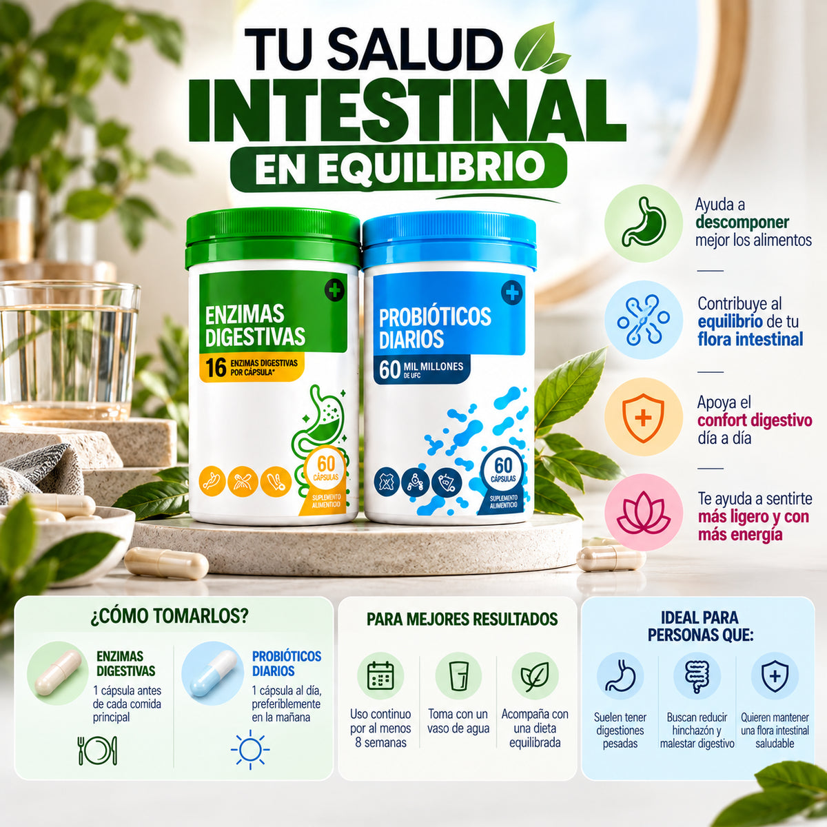 DÚO DIGESTIVO PRO | Enzimas Digestivas + Probióticos